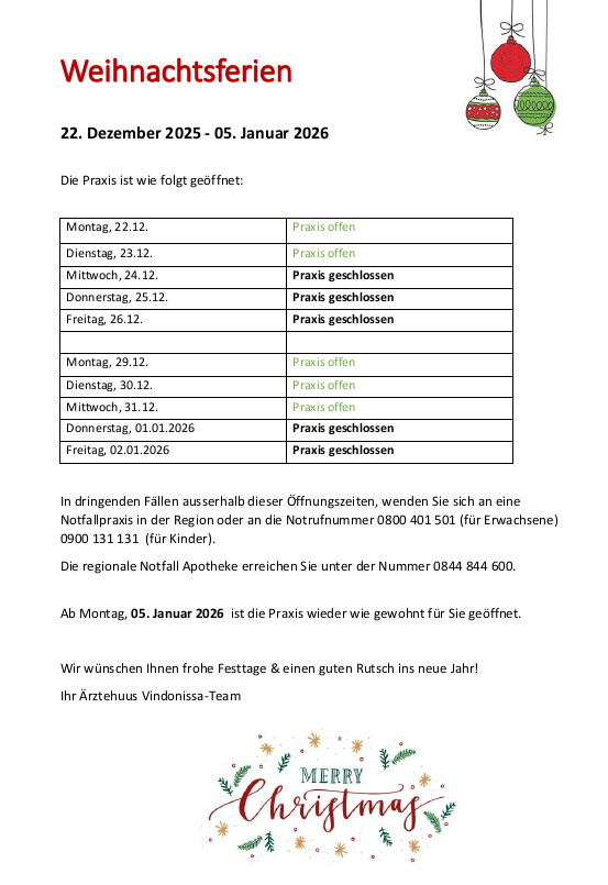 Weihnachtsferien 2025